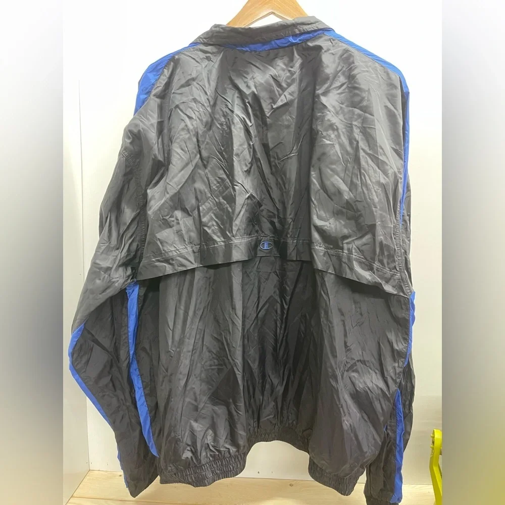 Vintage Champion Men's Black and Blue Windbreaker Jacket
